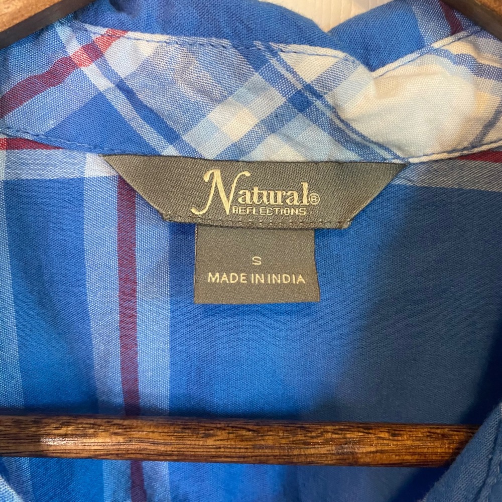Natural Reflections Womens Small Blue Plaid Cotton Viscose Button Down Shirt‎ - Picture 2 of 3